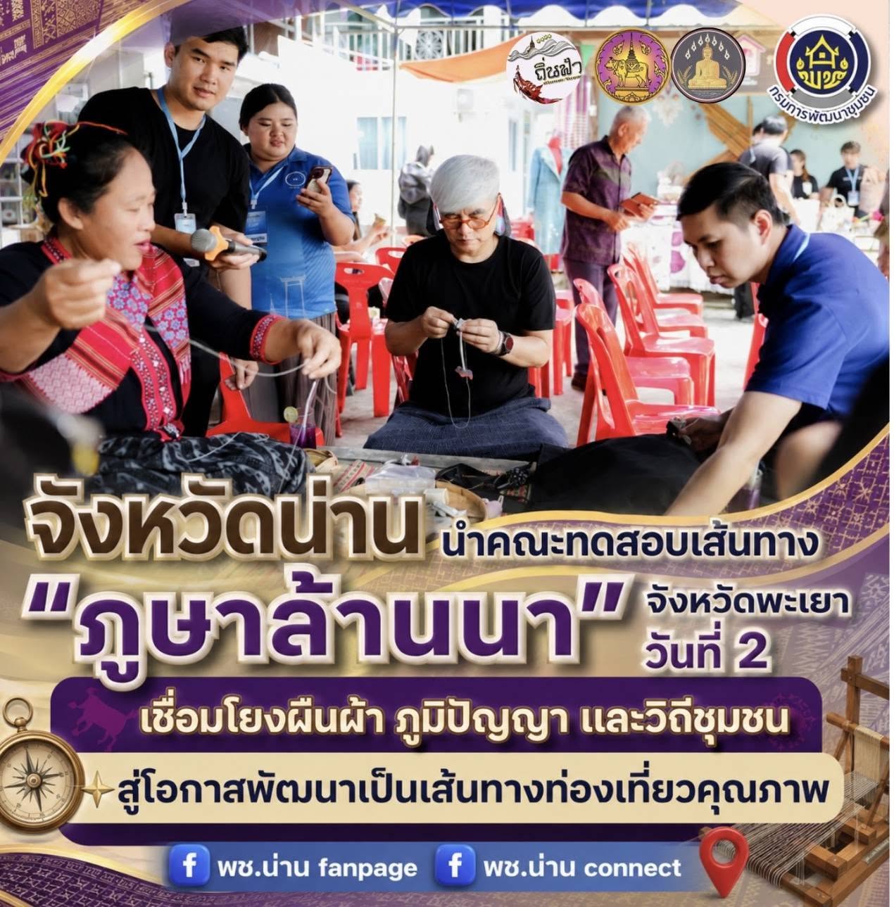 จังหวัดน่าน นำคณะทดสอบเส้นทาง “ภูษาล้านนา” จังหวัดพะเยา วันที่ 2 เชื่อมโยงผืนผ้า ภูมิปัญญา และวิถีชุมชน สู่โอกาสพัฒนาเป็นเส้นทางท่องเที่ยวคุณภาพ