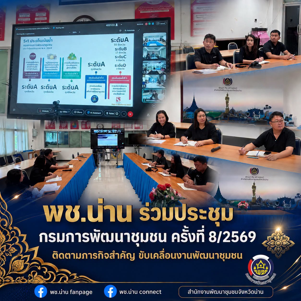 พช.น่าน ร่วมประชุมกรมการพัฒนาชุมชน ครั้งที่ 8/2569 ติดตามภารกิจสำคัญ ขับเคลื่อนงานพัฒนาชุมชน
